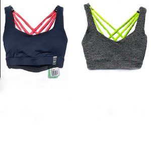 2 Forever 21 Sports Bras Navy Blue/Coral Sports & Lime Green/Gray 1 NWT/1EUC -SM